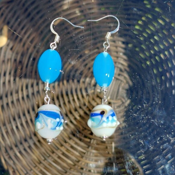 Glass earrings on silver tone earwire lampwork handmade beads - Picture 1 of 3